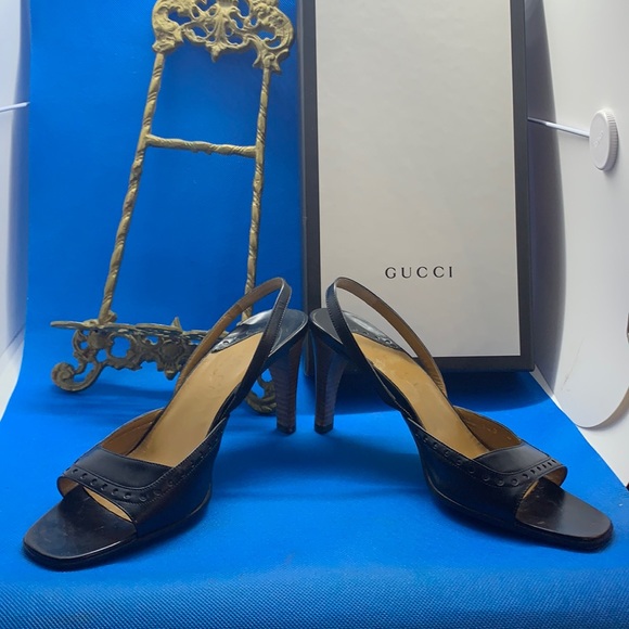Gucci gorgeous black leather open toe mules/ sandals heels size 36.5 C - Picture 4 of 8